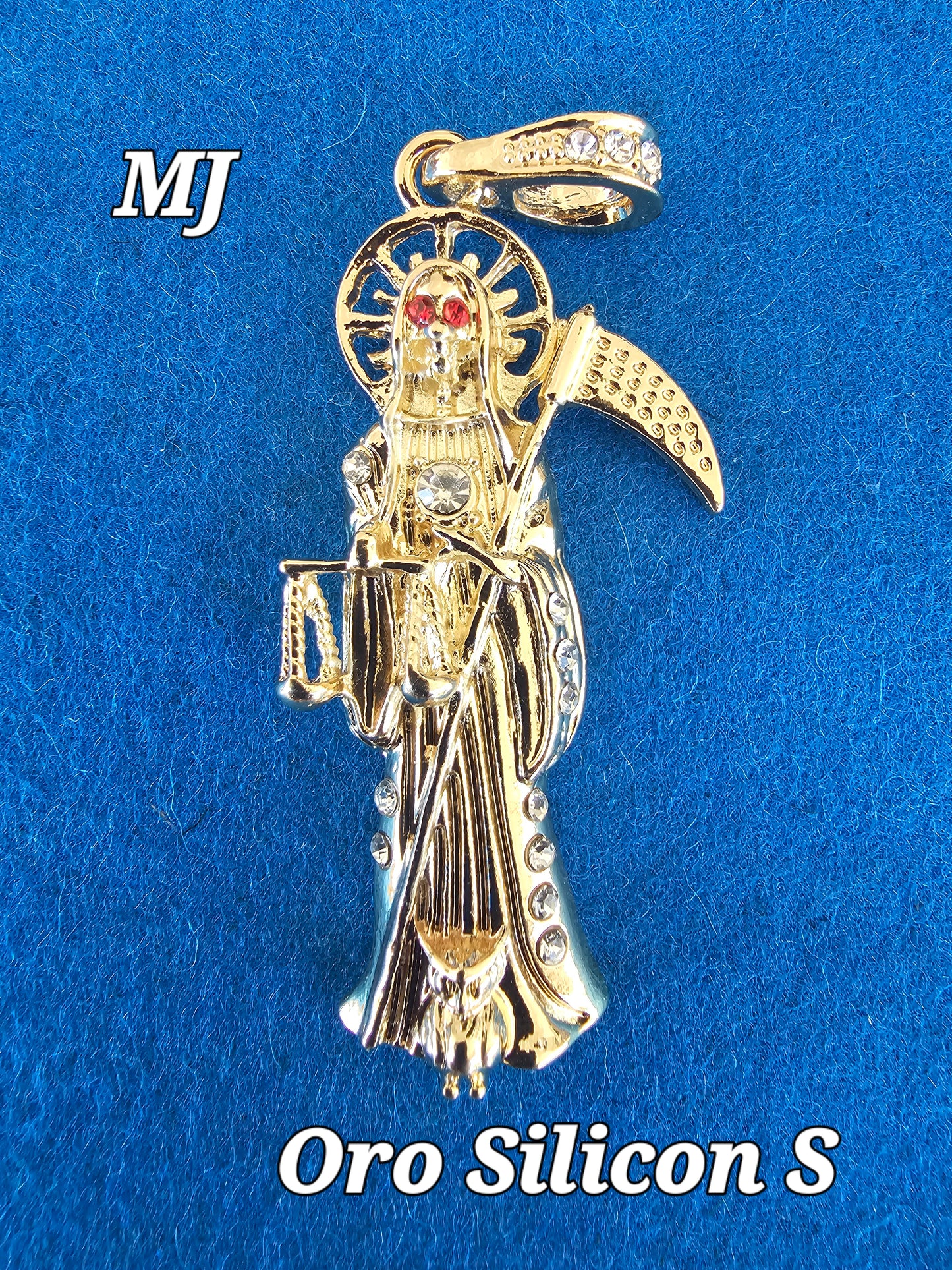 DIJES DE LA SANTA MUERTE EN 8 DIFERENTES CZ Y TAMAñOS BAñADOS EN ORO DE 14K