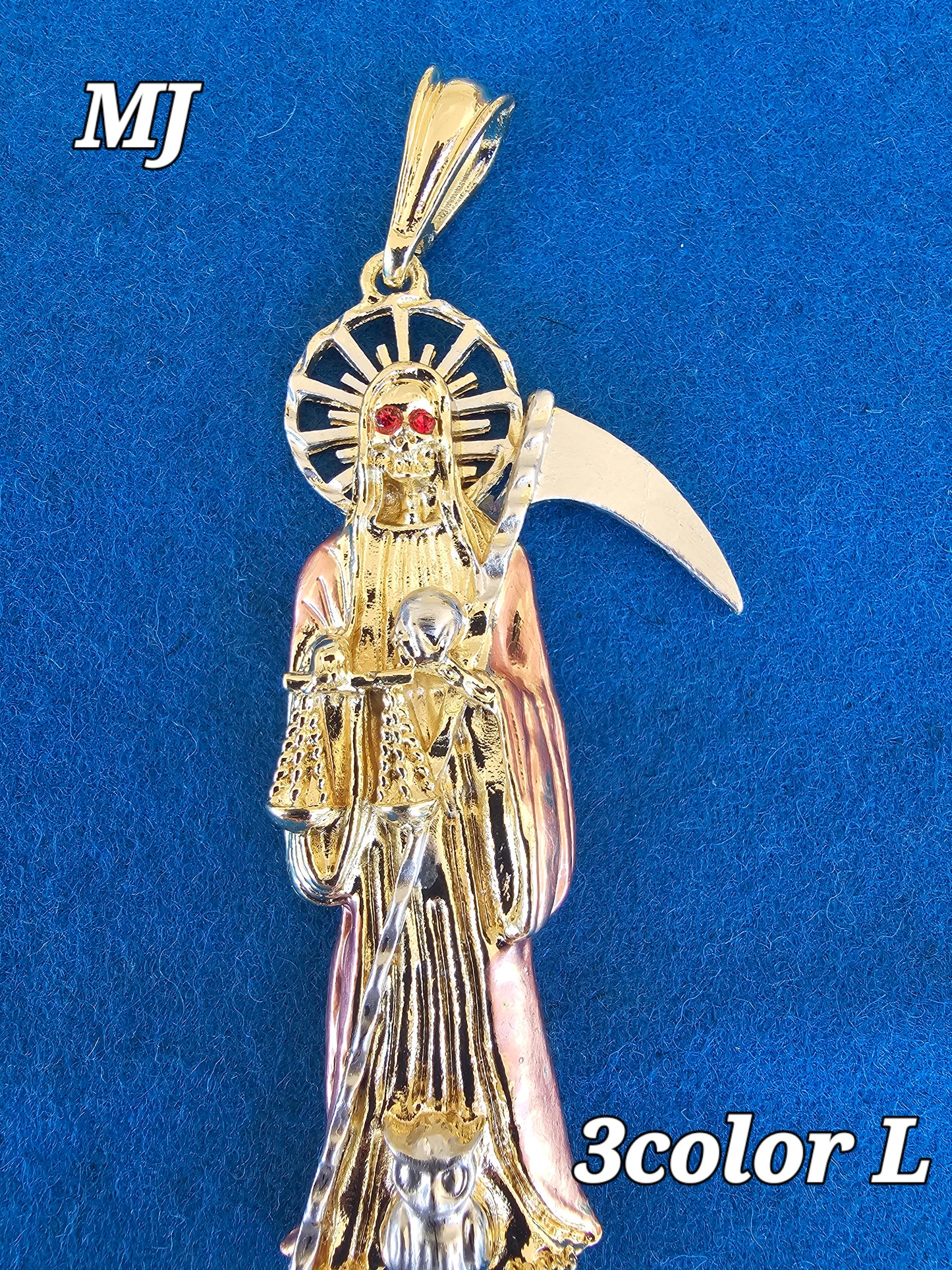 DIJES DE LA SANTA MUERTE EN 8 DIFERENTES CZ Y TAMAñOS BAñADOS EN ORO DE 14K