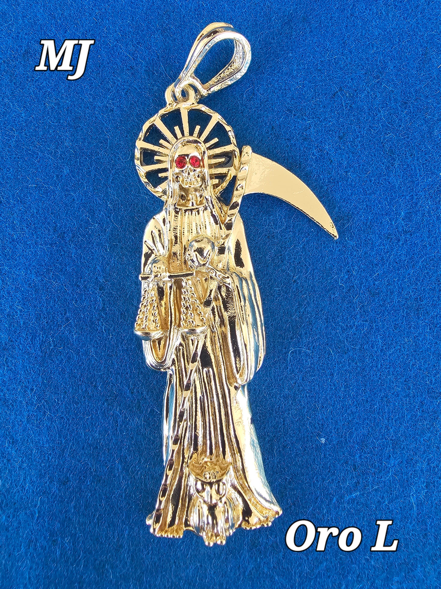 DIJES DE LA SANTA MUERTE EN 8 DIFERENTES CZ Y TAMAñOS BAñADOS EN ORO DE 14K