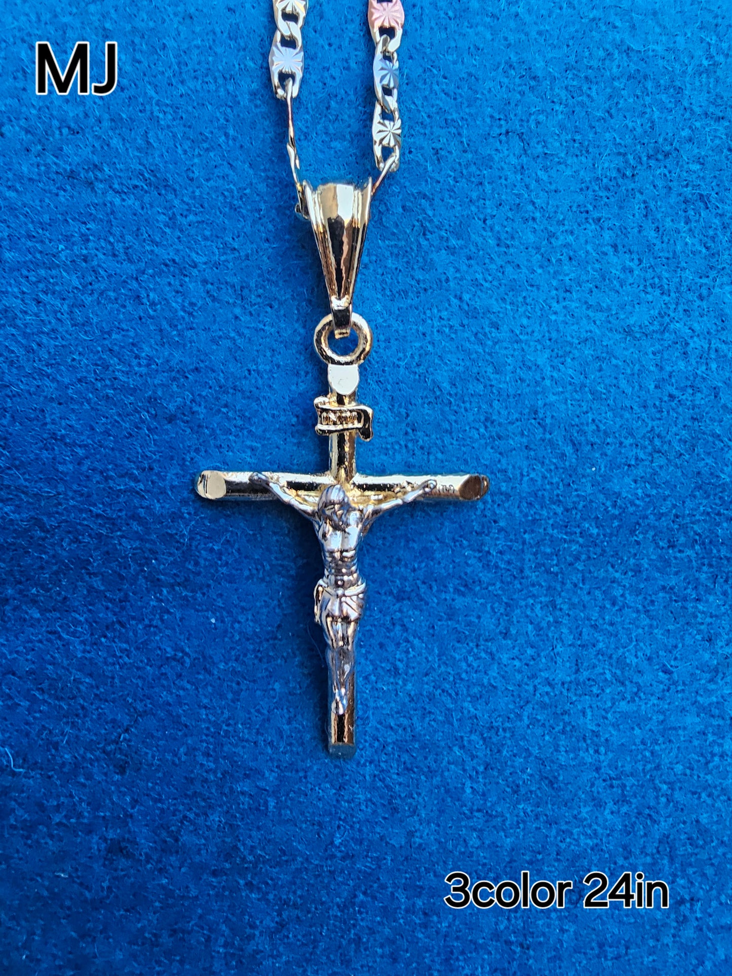 24IN 3 COLOR CHAIN, 3MM /CRISIFIX PENDANT 14K LAMINATED GOLD
