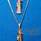 CADENA DE 3.5 MM Y 24 PULGADAS  ESTILO DIAMANTE CORTADO Y DIJE DE LA SANTA MUERTE DISPONIBLE EN 4 DIFERENTES COLORES Y AMBOS BA164ADOS EN ORO DE 14K