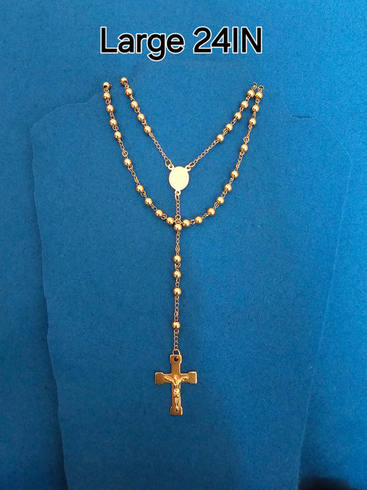 ROSARIO EN 24" BOLITAS GRANDE Y BAñADO EN ORO DE 14K-12360