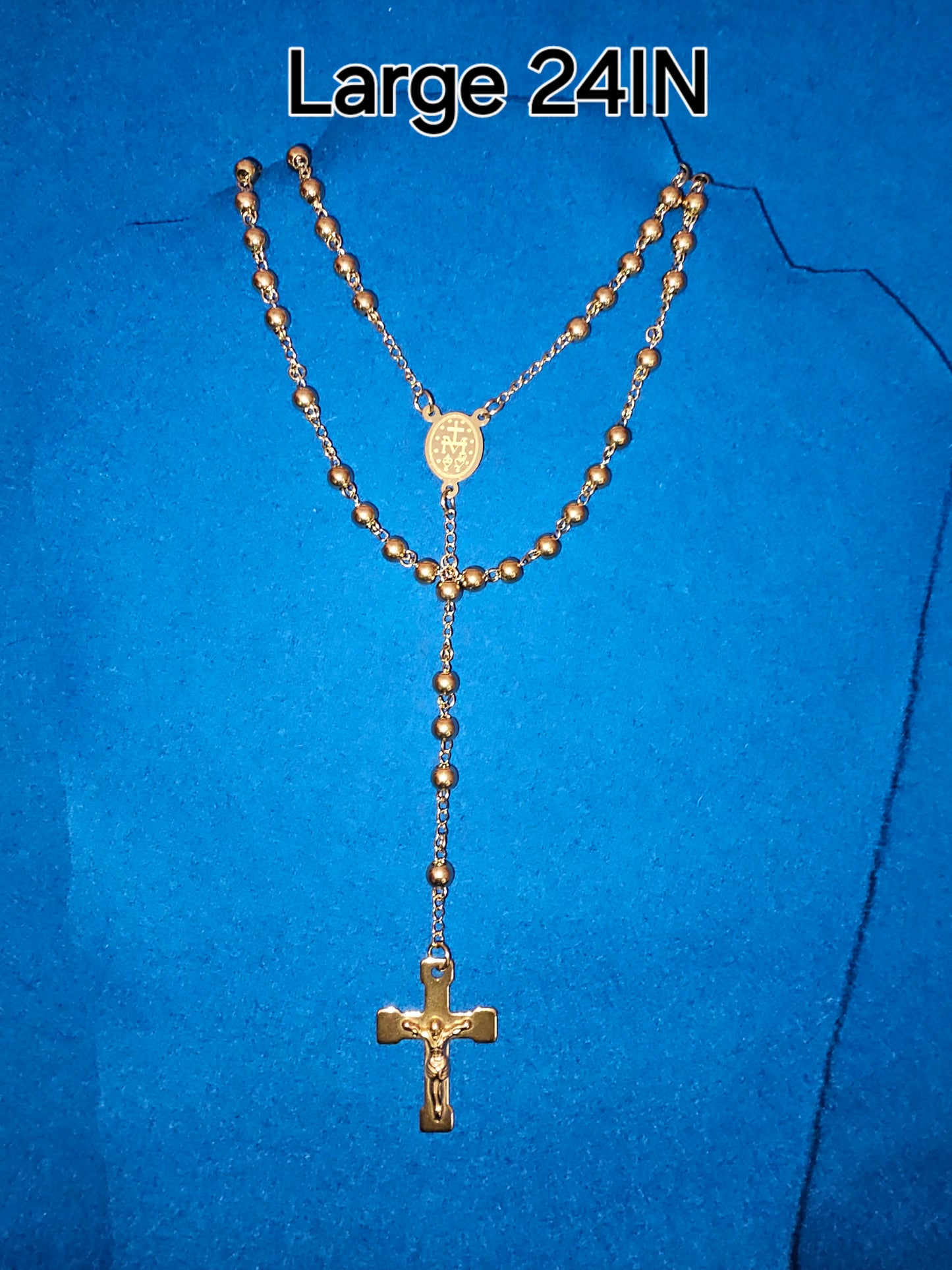ROSARIO EN 24" BOLITAS GRANDE Y BAñADO EN ORO DE 14K-12360