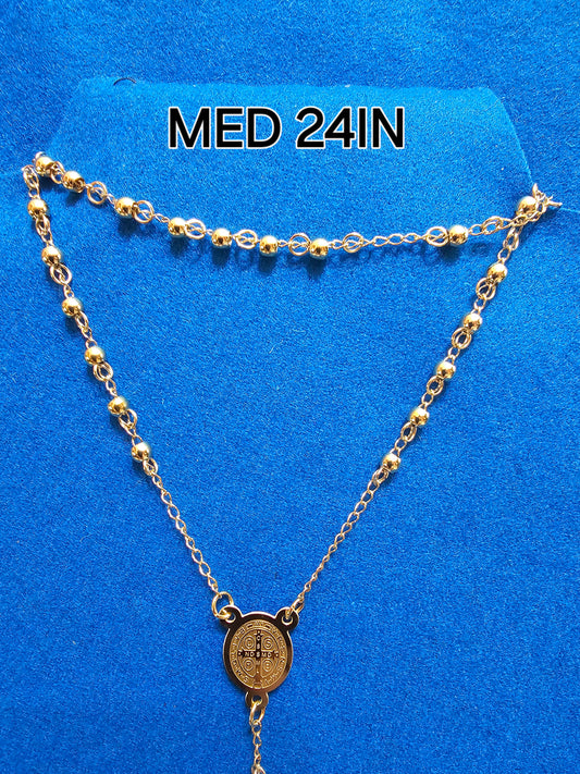 ROSARIO EN 24"EN MEDIDA BOLITA MEDIANA Y BAñADO EN ORO 14K-120001