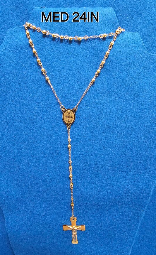 ROSARIO EN 24"EN MEDIDA BOLITA MEDIANA Y BAñADO EN ORO 14K-120001