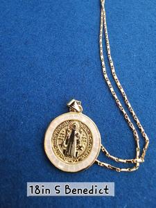 Standard 18 Karat Gold Filled Saint Benedict White Round Medal Style Fashion Necklace - 18 Inch