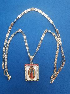 CHAIN SET 3.5MM 24-INCH LONG DIAMOND CUT style and PENDANT VIRGEN DE GUADALUPE 14 KARAT GOLD FILLED