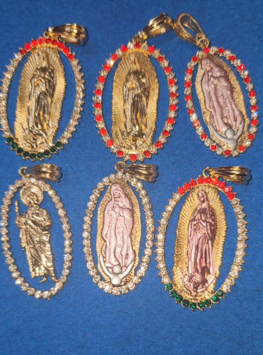 DIJE VIRGEN DE GUADALUPE BAñADO EN ORO DE 18K EN 6 ESTILOS DE CZ DIFERENTES