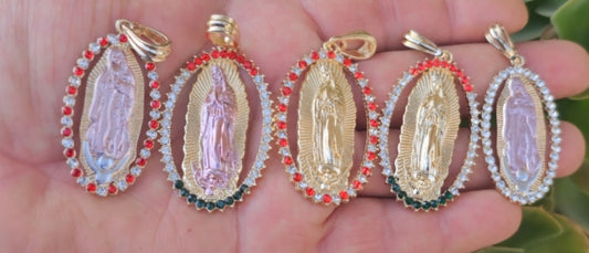 DIJE VIRGEN DE GUADALUPE BAñADO EN ORO DE 18K EN 6 ESTILOS DE CZ DIFERENTES