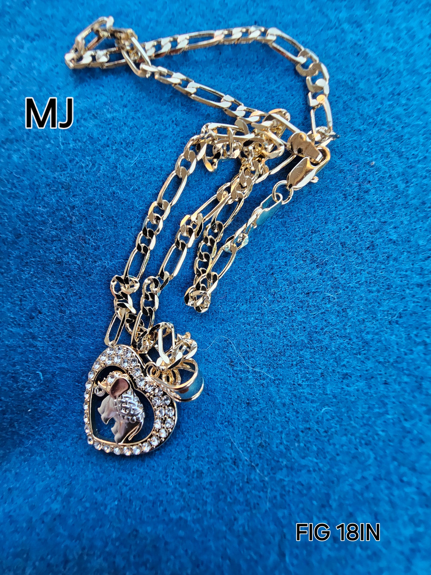 CADENA FIGARO DE 3MM Y 18 PULGADAS Y DIJE CORAZON ELEFANTE CON CZ CLARA, AMBOS BAñADAS EN ORO DE 14K #2345